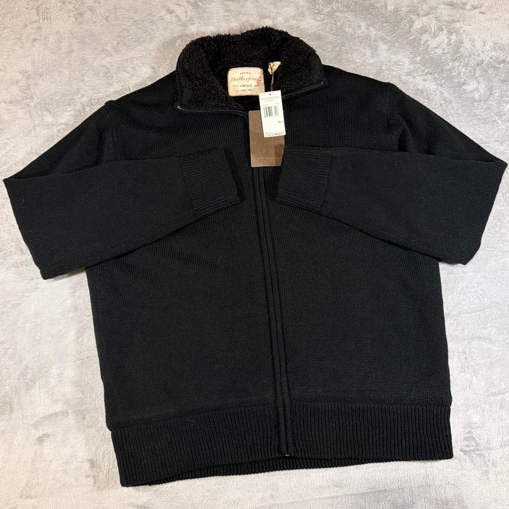 Weatherproof Vintage Full Zip Wool Sweater Jacket | Black | Large